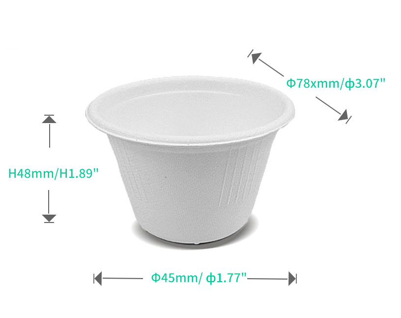 120ml / 4oz ф3.07" H1.89" 5g Bagasse Biodegradable Compostable Small Dipping Sauce Cup with Lid