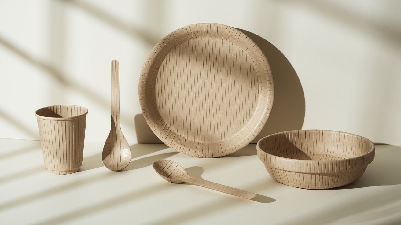 A bowl, spoon, and cup displayed on a table, highlighting the simplicity and elegance of natural materials.