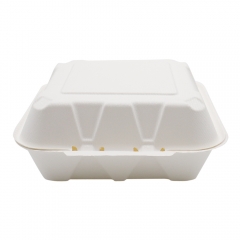 900ml 8x8xH2.76" (Fold) 31g Bagasse Compostable Hinged Food Container for Takeaway
