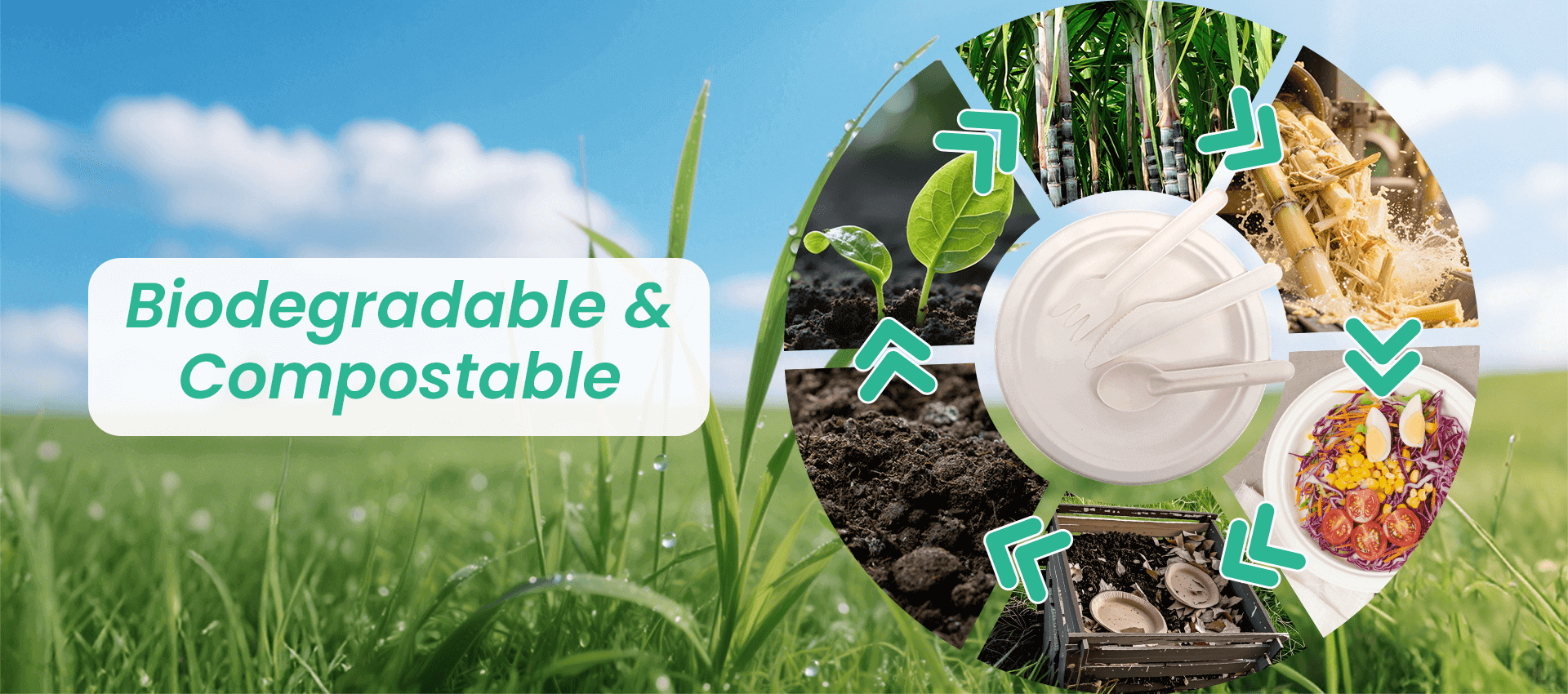 The bagasse pulp molded product is buried in the soil.