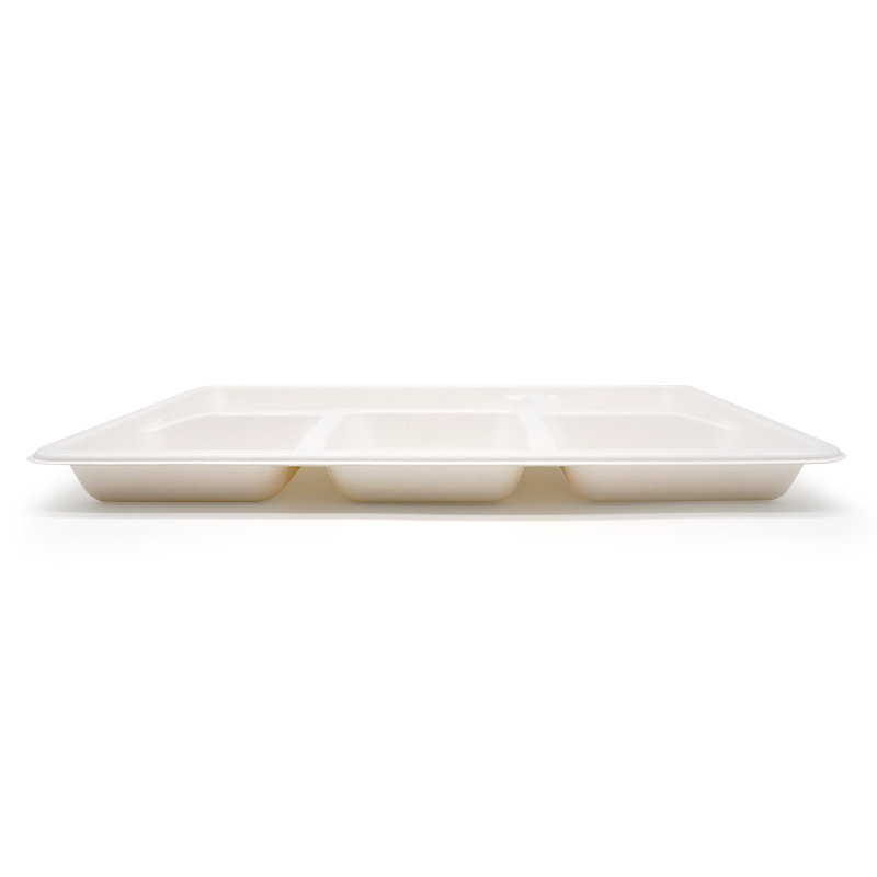 5-Comp 12.48x8.50xH0.96" 30g Bagasse Compostable Cafeteria Trays with Compartments