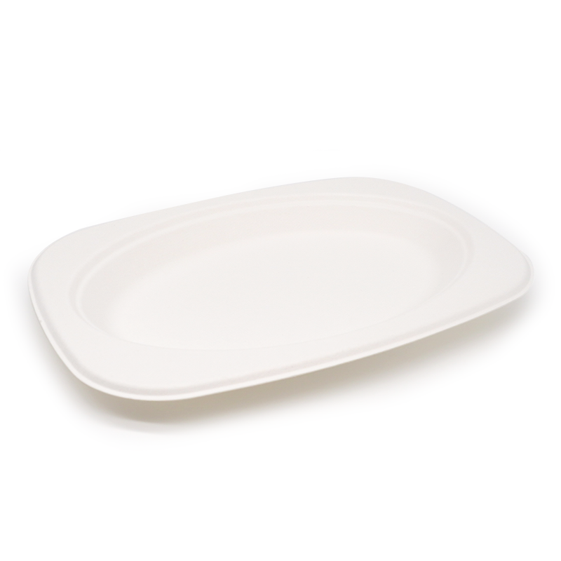 9.06x6.30xH0.79" 13g Bagasse Compostable Disposable Cafeteria Lunch Trays
