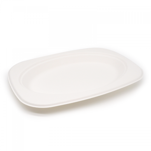 9.06x6.30xH0.79" 13g Bagasse Compostable Disposable Cafeteria Lunch Trays