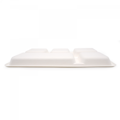 5-Comp 12.48x8.50xH0.96" 30g Bagasse Compostable Cafeteria Trays with Compartments