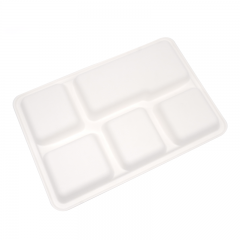 5-Comp 12.48x8.50xH0.96" 30g Bagasse Compostable Cafeteria Trays with Compartments