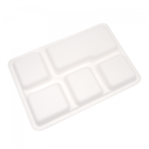 5-Comp 12.48x8.50xH0.96" 30g Bagasse Compostable Cafeteria Trays with Compartments