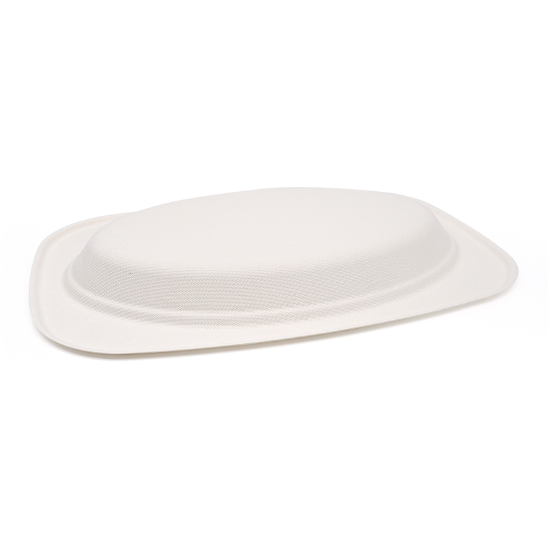 9.06x6.30xH0.79" 13g Bagasse Compostable Disposable Cafeteria Lunch Trays