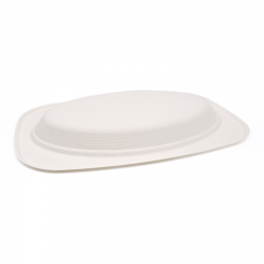 9.06x6.30xH0.79" 13g Bagasse Compostable Disposable Cafeteria Lunch Trays