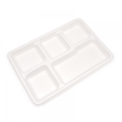 5-Comp 12.48x8.50xH0.96" 30g Bagasse Compostable Cafeteria Trays with Compartments