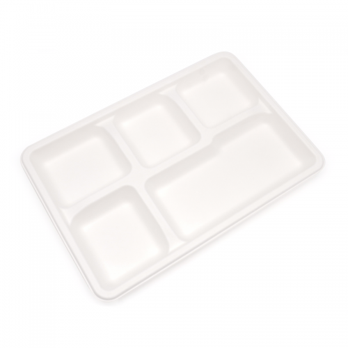 5-Comp 12.48x8.50xH0.96" 30g Bagasse Compostable Cafeteria Trays with Compartments