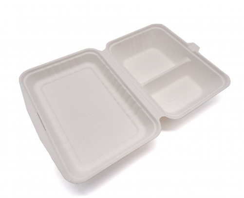 853ml 9x6.7xH2.8" (Fold) 39g 2-Comp Bagasse Compostable To Go Box for Food Packaging