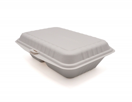 853ml 9x6.7xH2.8" (Fold) 39g 2-Comp Bagasse Compostable To Go Box for Food Packaging