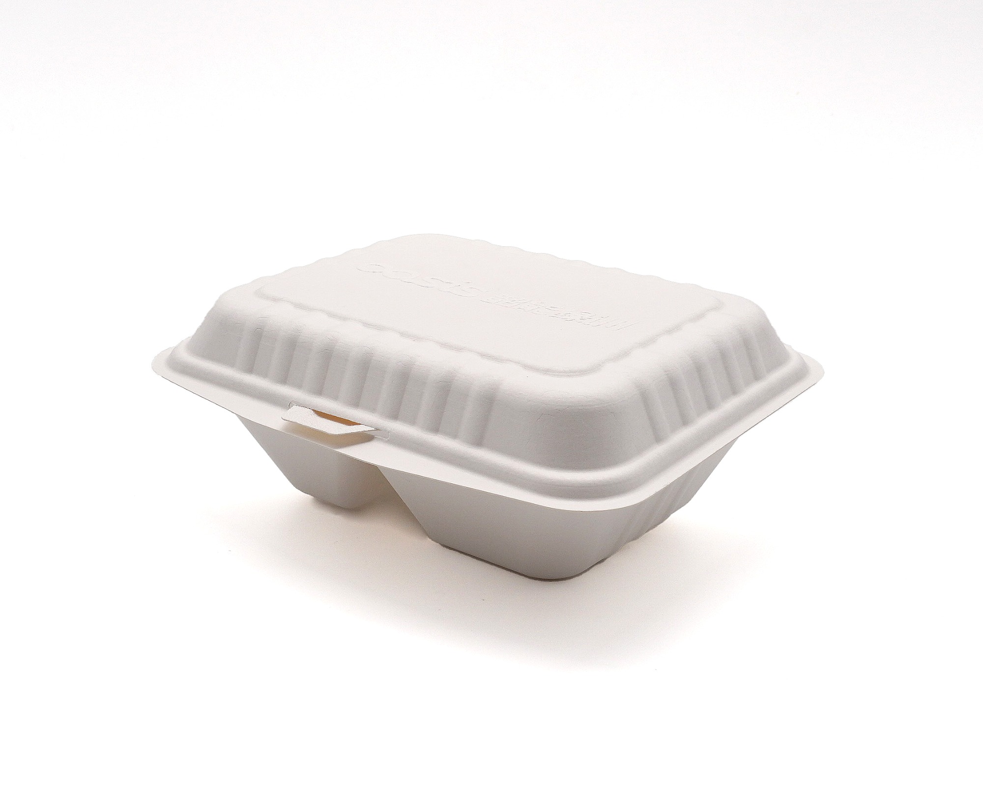 605ml 7x6xH2.8" (Fold) 29g 2-Comp Bagasse Compostable Clamshell Meal Container
