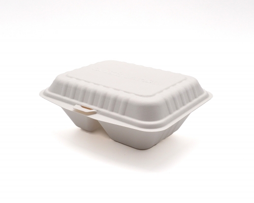 605ml 7x6xH2.8" (Fold) 29g 2-Comp Bagasse Compostable Clamshell Meal Container
