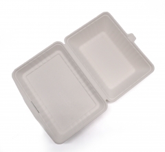 912ml 9x6.7xH2.8" (Fold) 38g Bagasse Compostable Clamshell Box for Lunch Packaging