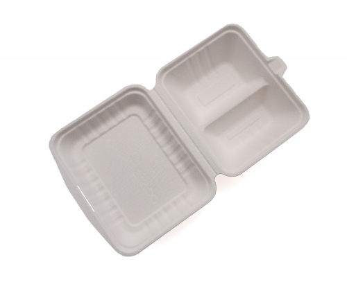 605ml 7x6xH2.8" (Fold) 29g 2-Comp Bagasse Compostable Clamshell Meal Container