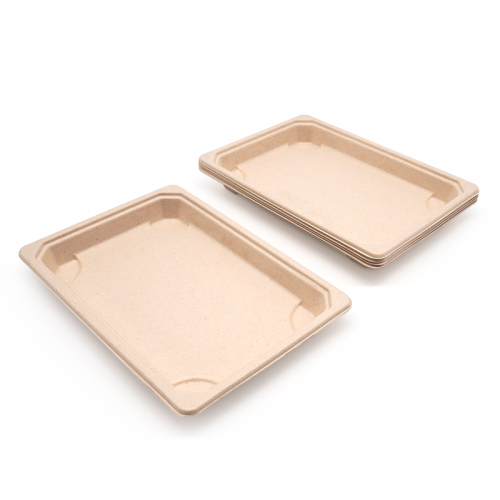8.48x5.33x0.79" 15g Bagasse Compostable Long Bagasse Sushi Tray for Restaurant Takeaway