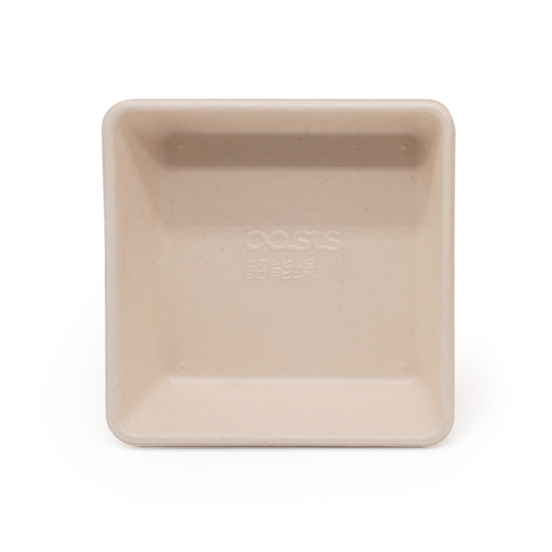 4.53x4.53xH1.38" 10g Bagasse Compostable Disposable To Go Tray for Meal