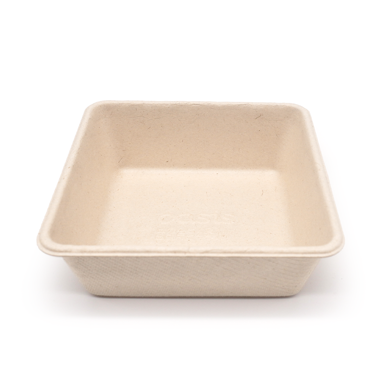 4.13x4.13xH1.38" 8g Bagasse Compostable Takeaway Lunch Tray