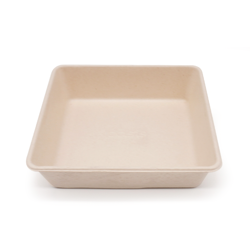 4.53x4.53xH1.38" 10g Bagasse Compostable Disposable To Go Tray for Meal