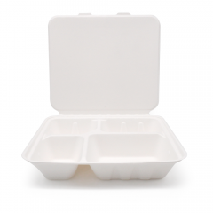 1200ml 4-Comp 7.4"x9.6"xH1.9" (Fold) 48g Bagasse Compostable Disposable Paper Lunch Tray with Lid