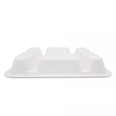 6-Comp 8.66x11.18xH1.77" 44.5g Bagasse Biodegradable Eco Takeout Meal Packaging Trays with Lid