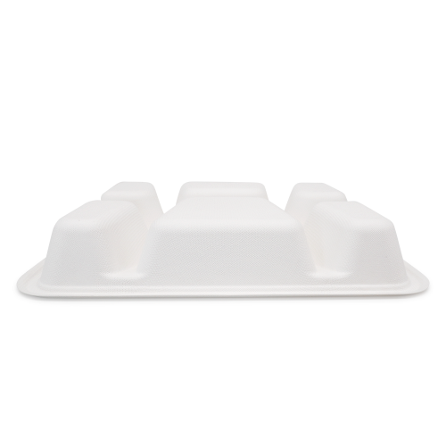 6-Comp 8.66x11.18xH1.77" 44.5g Bagasse Biodegradable Eco Takeout Meal Packaging Trays with Lid