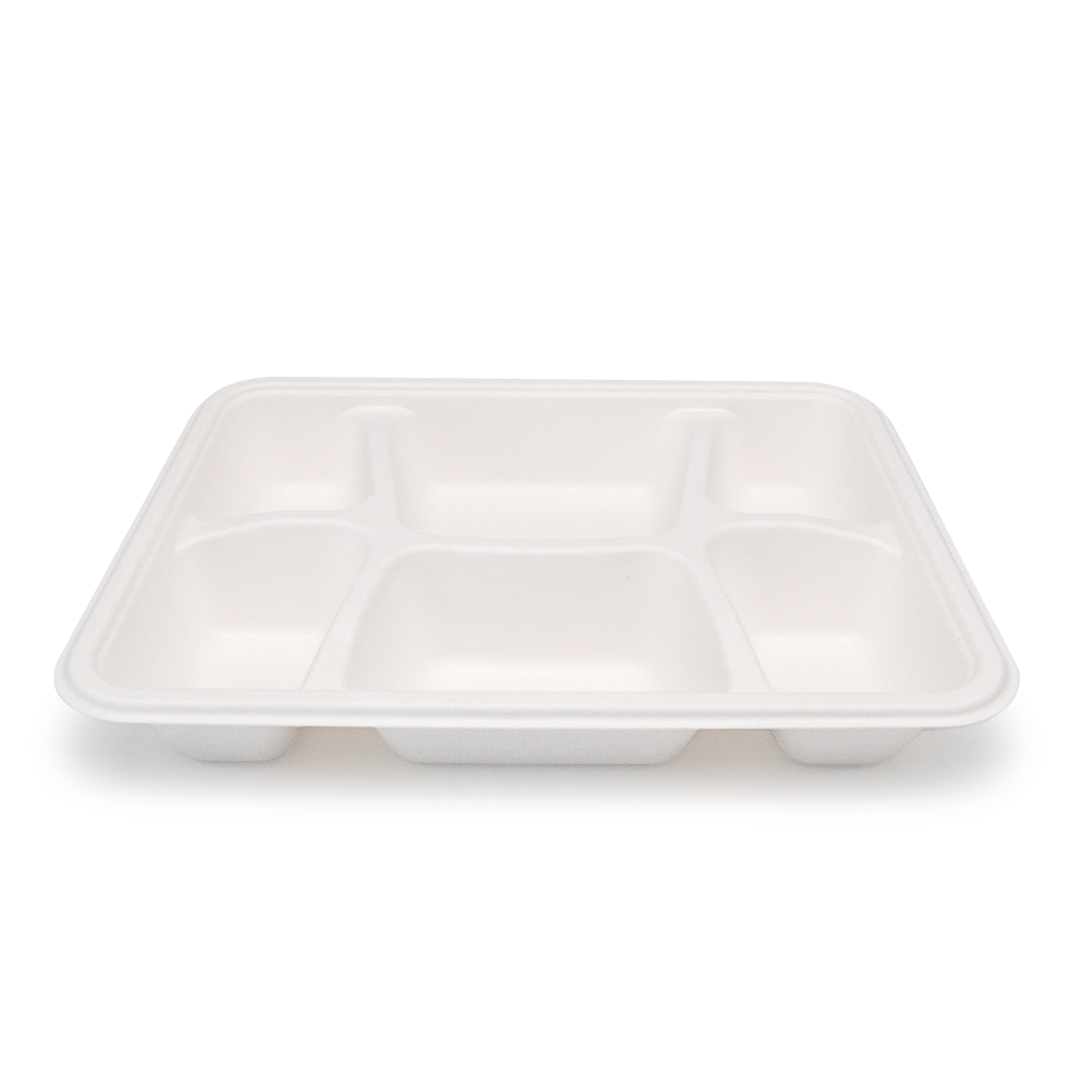 6-Comp 8.66x11.18xH1.77" 44.5g Bagasse Biodegradable Eco Takeout Meal Packaging Trays with Lid