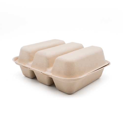 3-Comp 14x7.93xH1.87" (Unfold) 50g Bagasse Biodegradable Clamshell Box for Taco