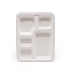 5-Comp 8.66x11.18xH1.44" 37g Bagasse Biodegradable Disposable Food Trays for Catering