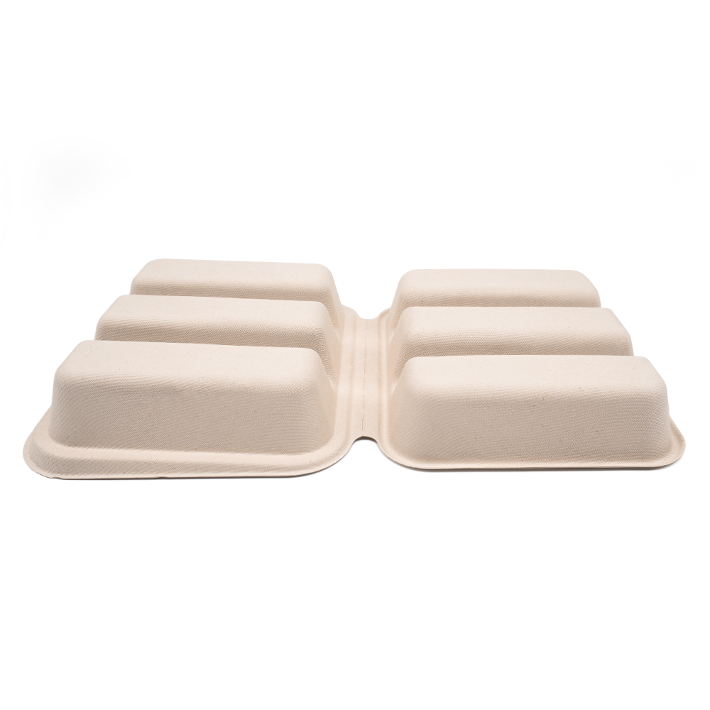 3-Comp 14x7.93xH1.87" (Unfold) 50g Bagasse Biodegradable Clamshell Box for Taco