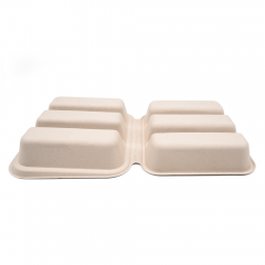 3-Comp 14x7.93xH1.87" (Unfold) 50g Bagasse Biodegradable Clamshell Box for Taco