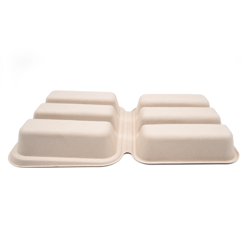 3-Comp 14x7.93xH1.87" (Unfold) 50g Bagasse Biodegradable Clamshell Box for Taco