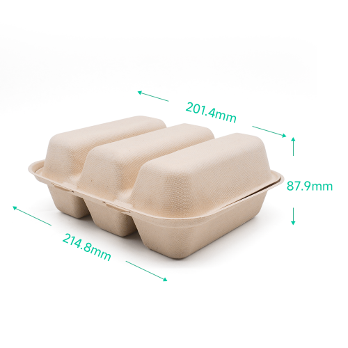 3-Comp 14x7.93xH1.87" (Unfold) 50g Bagasse Biodegradable Clamshell Box for Taco