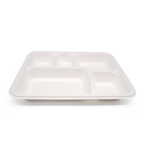 5-Comp 8.66x11.18xH1.44" 37g Bagasse Biodegradable Disposable Food Trays for Catering