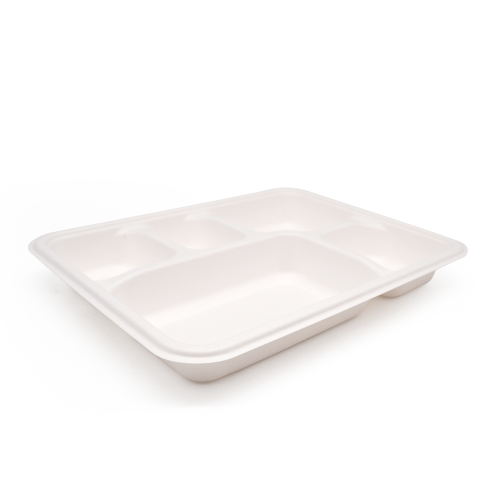 5-Comp 8.66x11.18xH1.44" 37g Bagasse Biodegradable Disposable Food Trays for Catering