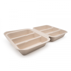 3-Comp 14x7.93xH1.87" (Unfold) 50g Bagasse Biodegradable Clamshell Box for Taco
