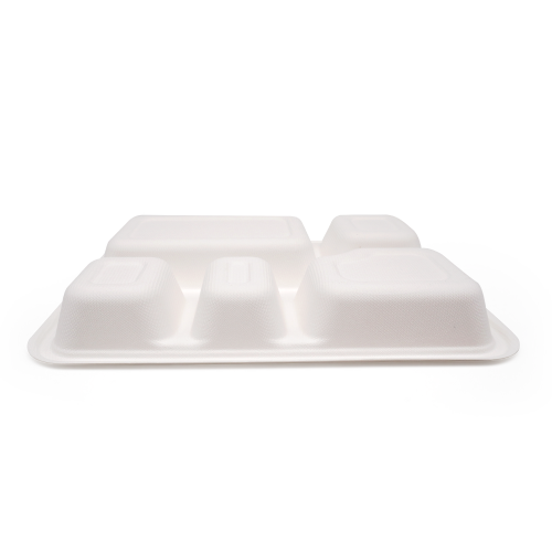 5-Comp 8.66x11.18xH1.44" 37g Bagasse Biodegradable Disposable Food Trays for Catering