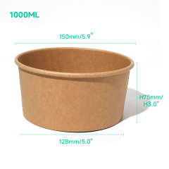 1000ml 34oz 5.9x5.0xH3.0" Kraft Bowl with Lid