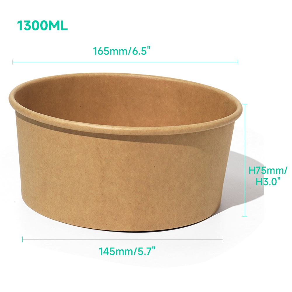 1300ml 44oz 5.9x4.9xH1.8" Kraft Bowl with Lid