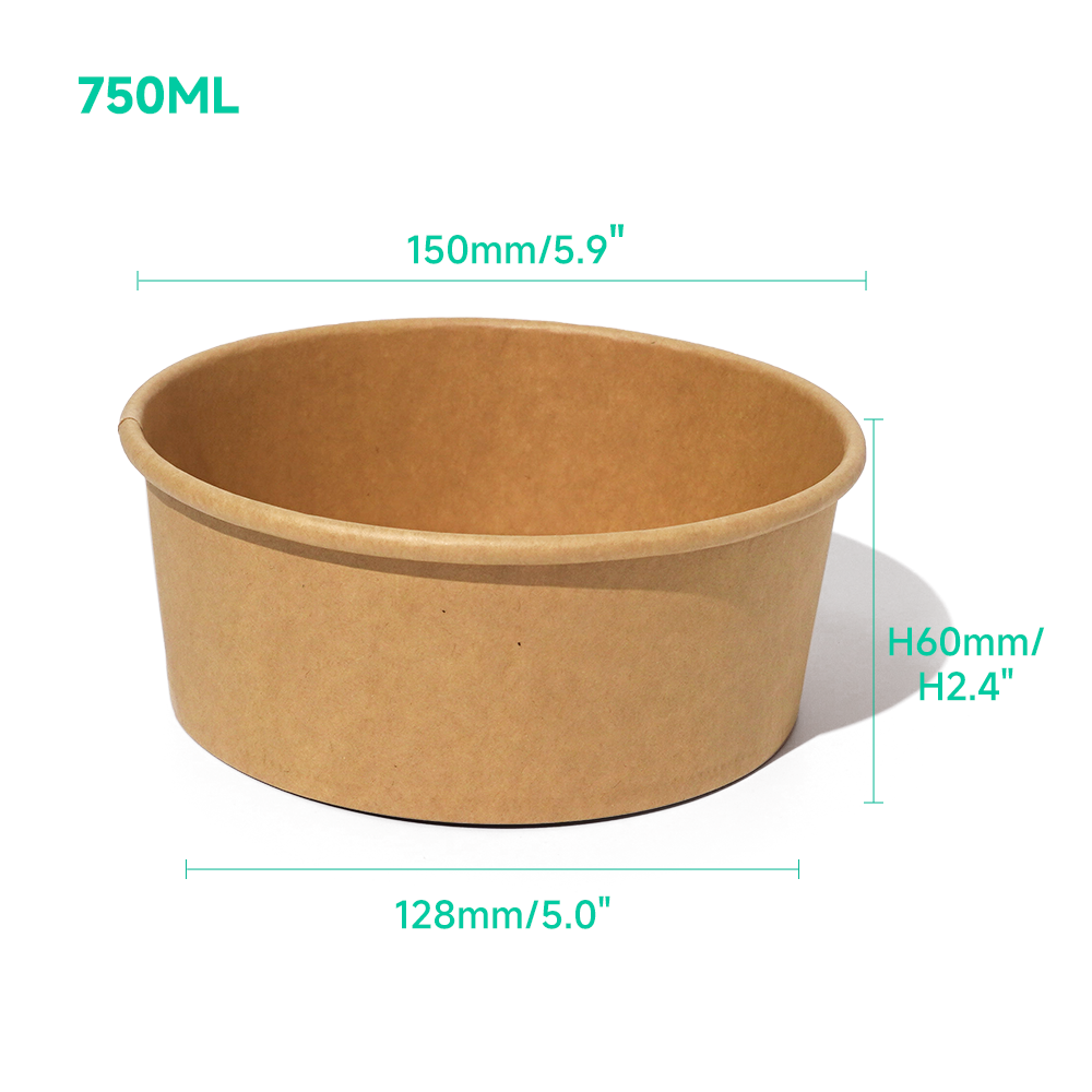 750ml 25oz 5.9x5.0xH2.4" Kraft Bowl with Lid