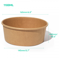 1100ml 37oz 6.5x5.7xH2.6" Kraft Bowl with Lid