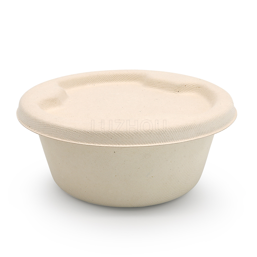 1500ml 50oz Φ7.64xH2.99" 28g Straght Wall Bagasse Compostable Togo Bowl for Rice & Noodle
