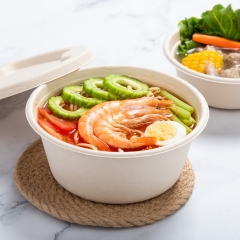 1500ml 50oz Φ7.64xH2.99" 28g Straght Wall Bagasse Compostable Togo Bowl for Rice & Noodle