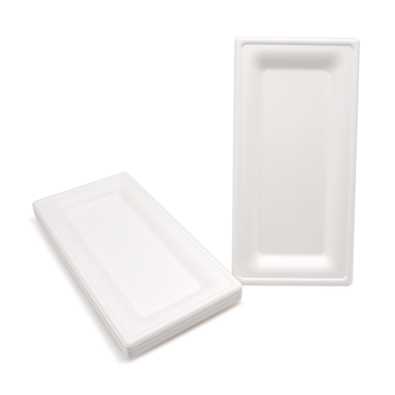10.24x5.12xH0.79" 17g Bagasse Compostable Rectangle Disposable Catering Trays