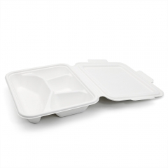4-Comp 7.44x8.58xH1.97" (Fold) 48g Bagasse Compostable Containers with Lid for Catering