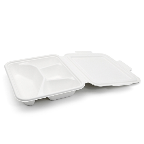 4-Comp 7.44x8.58xH1.97" (Fold) 48g Bagasse Compostable Containers with Lid for Catering