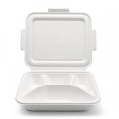 4-Comp 7.44x8.58xH1.97" (Fold) 48g Bagasse Compostable Containers with Lid for Catering