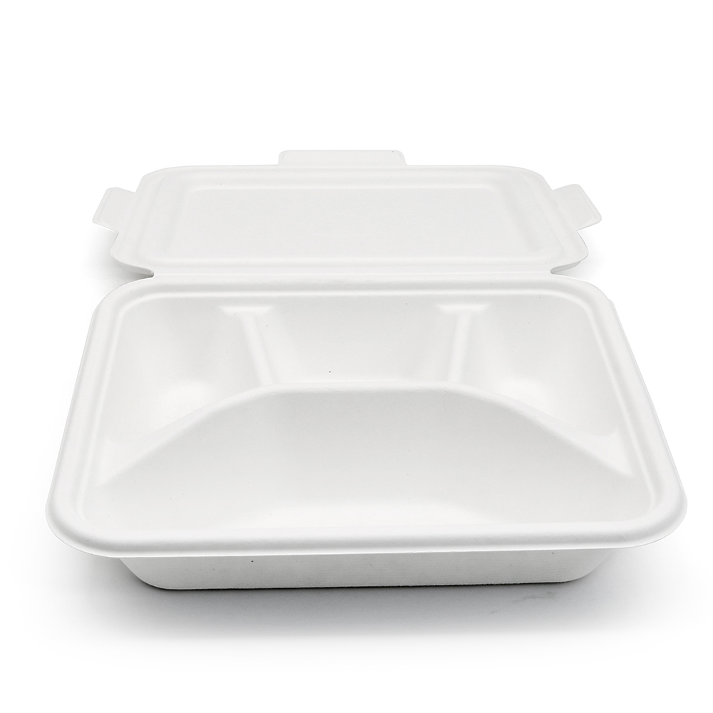 4-Comp 7.44x8.58xH1.97" (Fold) 48g Bagasse Compostable Containers with Lid for Catering