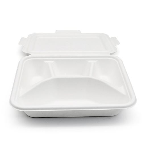 4-Comp 7.44x8.58xH1.97" (Fold) 48g Bagasse Compostable Containers with Lid for Catering